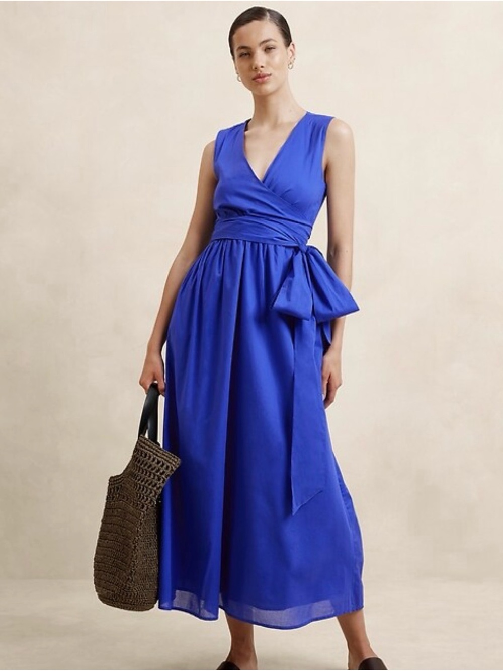 Banana Republic Size 8 Sleeveless Royal Blue Wrap Maxi Dress with Waist Tie